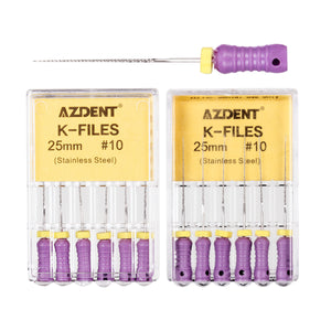 AZDENT Dental Hand K-Files Stainless Steel 25mm #10 Purple 6pcs/Box-azdentall.com