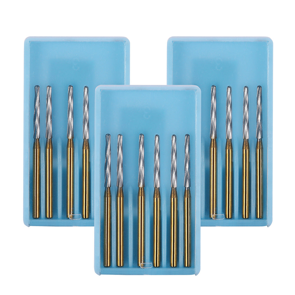3 Boxes Dental FG Carbide Finishing Burs 28mm Gold 6pcs/Box - azdentall.com