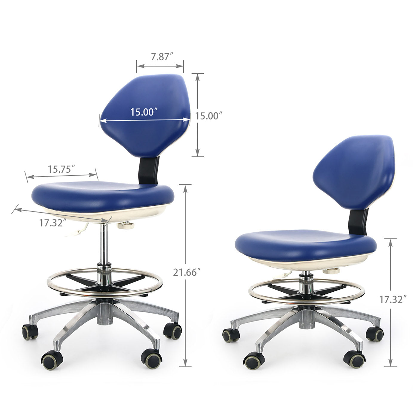 Dental Doctor Stool With Adjustable Seat And Backrest 360-Degree Rotated Blue