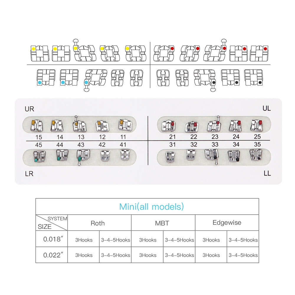 AZDENT Dental Mini Metal Brackets MBT Slot .018 Hooks on 3 20pcs/Pk - azdentall.com