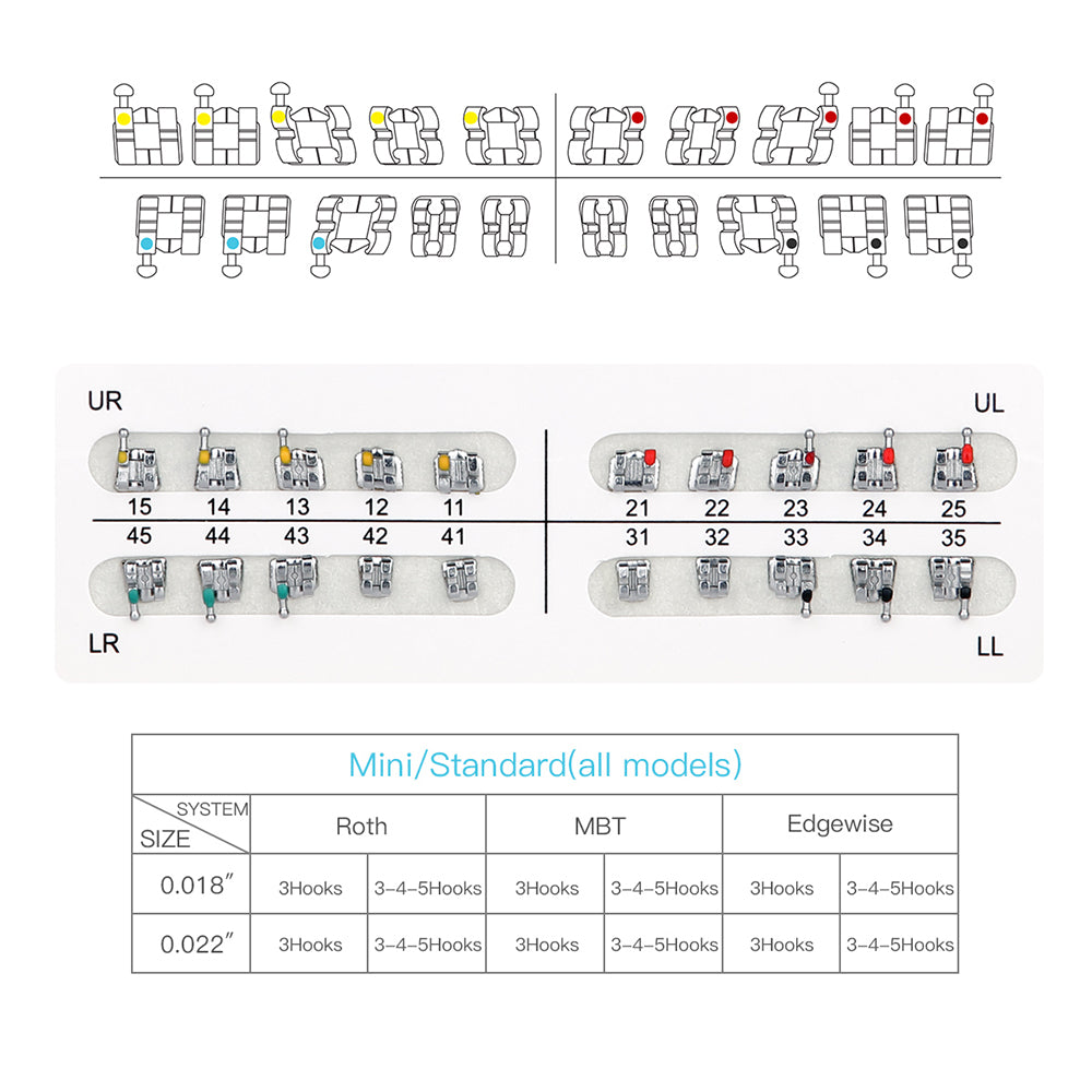 AZDENT Dental Metal Brackets Mini MBT Slot .022 Hooks on 345 20pcs/Pack - azdentall.com