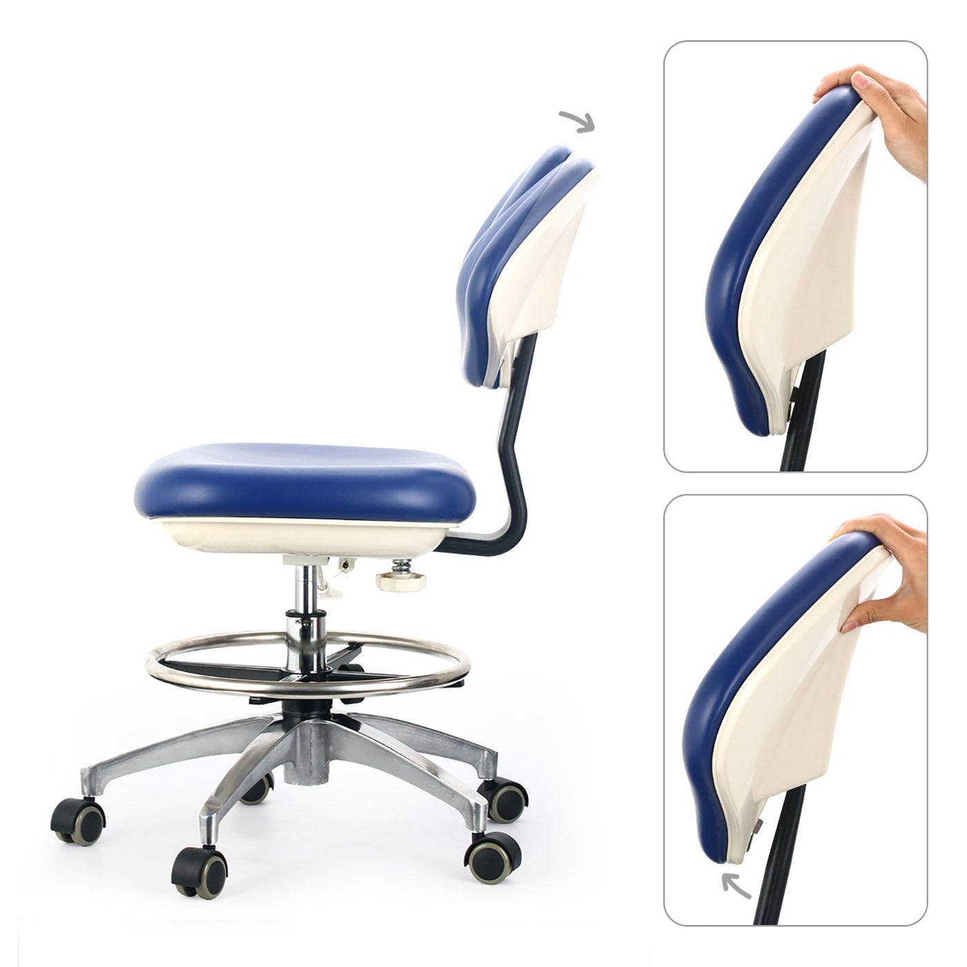 Dental Doctor Stool With Adjustable Seat And Backrest 360-Degree Rotated Blue