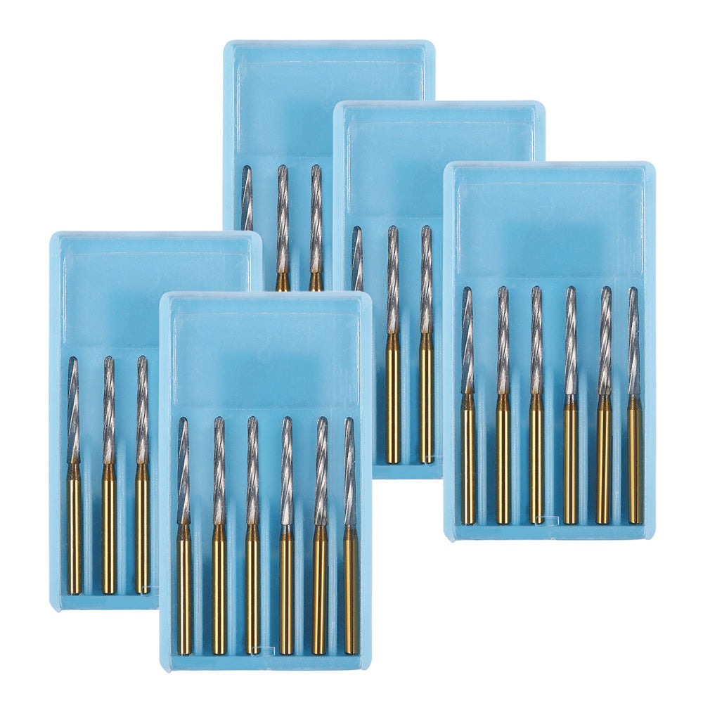 5 Boxes Dental FG Carbide Finishing Burs 25mm Gold 6pcs/Box - azdentall.com