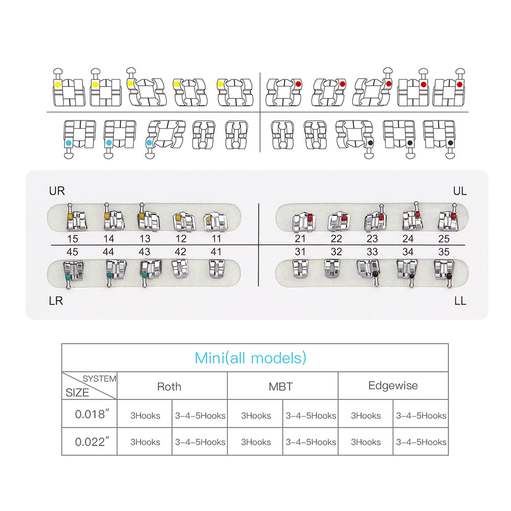 AZDENT Dental Metal Brackets Mini MBT Slot .018 Hooks on 345 20pcs/Pack - azdentall.com