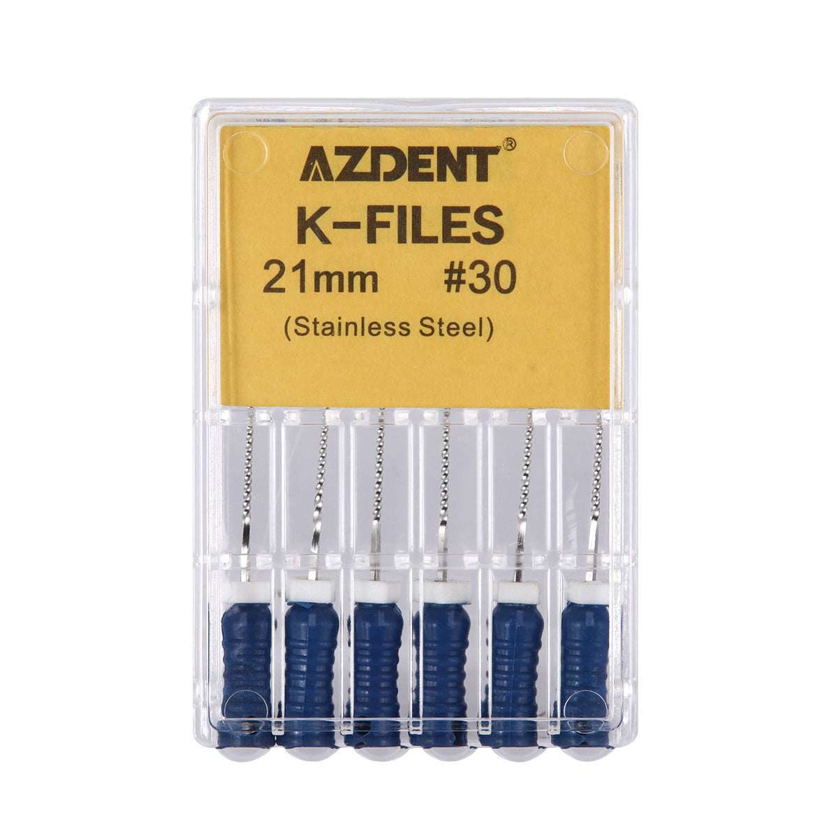 AZDENT Dental Hand K-Files Stainless Steel Root Canal 21mm #30 6pcs/Box-azdentall.com