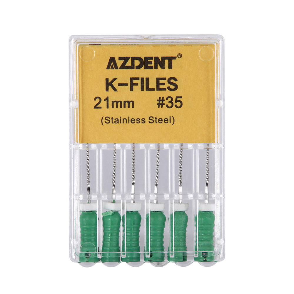 AZDENT Dental Hand K-Files Stainless Steel 21mm #15-80 6p/Pk 9 Color-azdentall.com