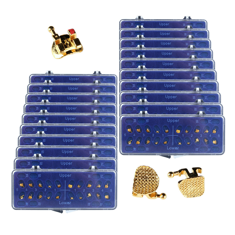 20 Boxes AZDENT Dental Metal Brackets Mini Roth/MBT 0.022 Hooks on 345 Gold Color 20pcs/Box - azdentall.com