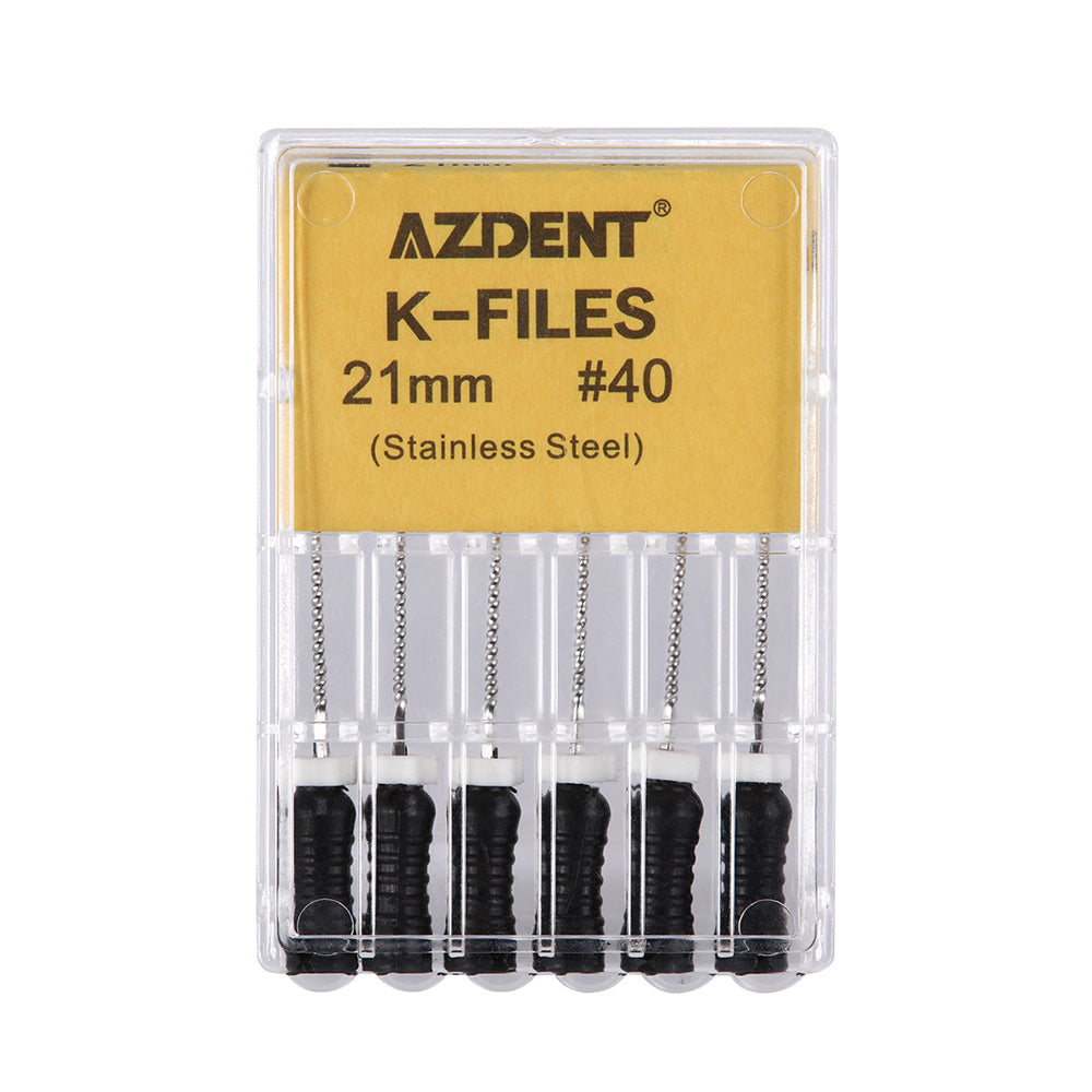 AZDENT Dental Hand K-Files Stainless Steel 21mm #15-80 6p/Pk 9 Color-azdentall.com