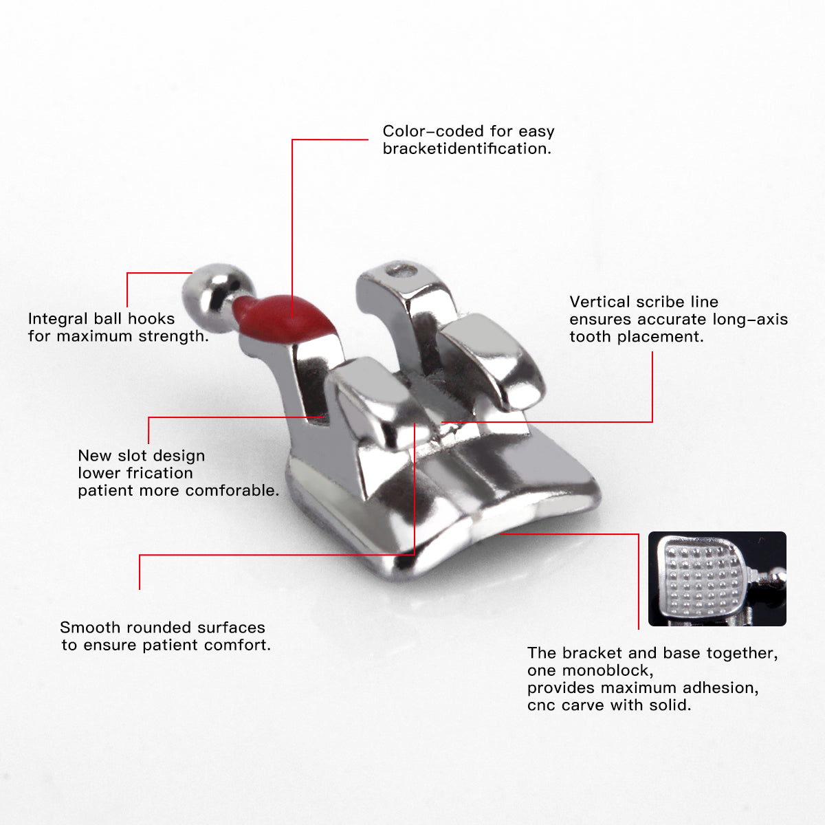 AZDENT Dental Metal Brackets MIM Monoblock Mini MBT .022 Hooks on 345 20pcs/Kit - azdentall.com