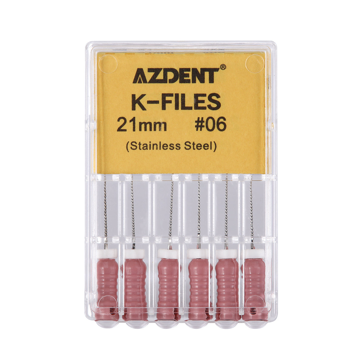 AZDENT Dental Hand K-Files Stainless Steel Root Canal 21mm #06 6pcs/Box-azdentall.com