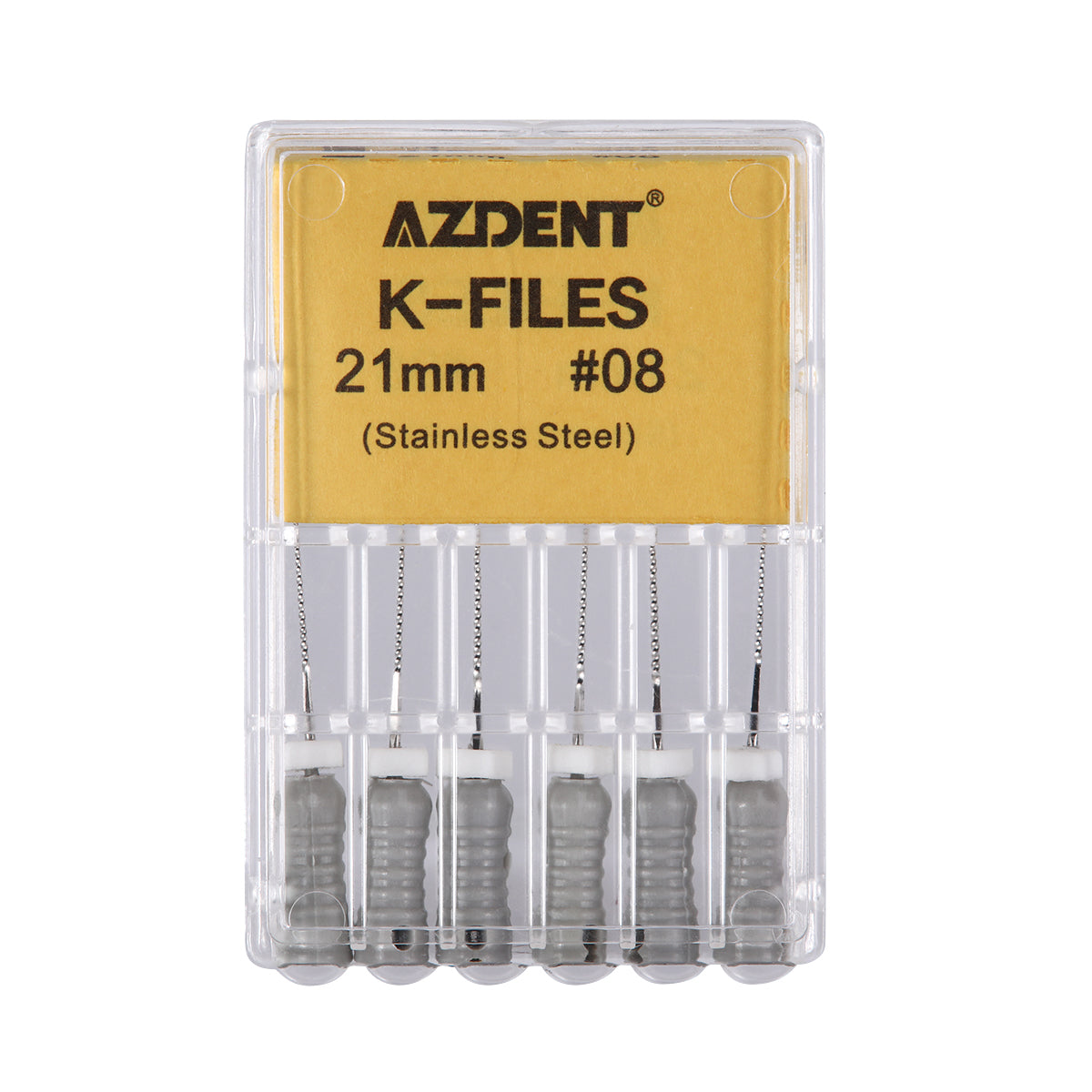 AZDENT Dental Hand K-Files Stainless Steel Root Canal 21mm #08 6pcs/Box-azdentall.com