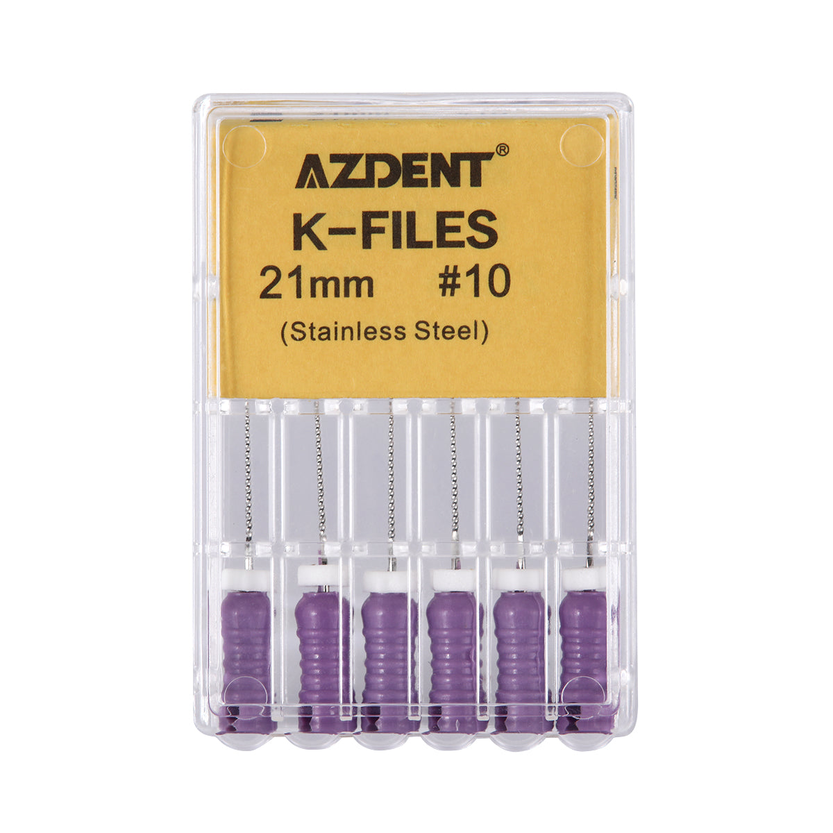 AZDENT Dental Hand K-Files Stainless Steel Root Canal 21mm #10 6pcs/Box-azdentall.com