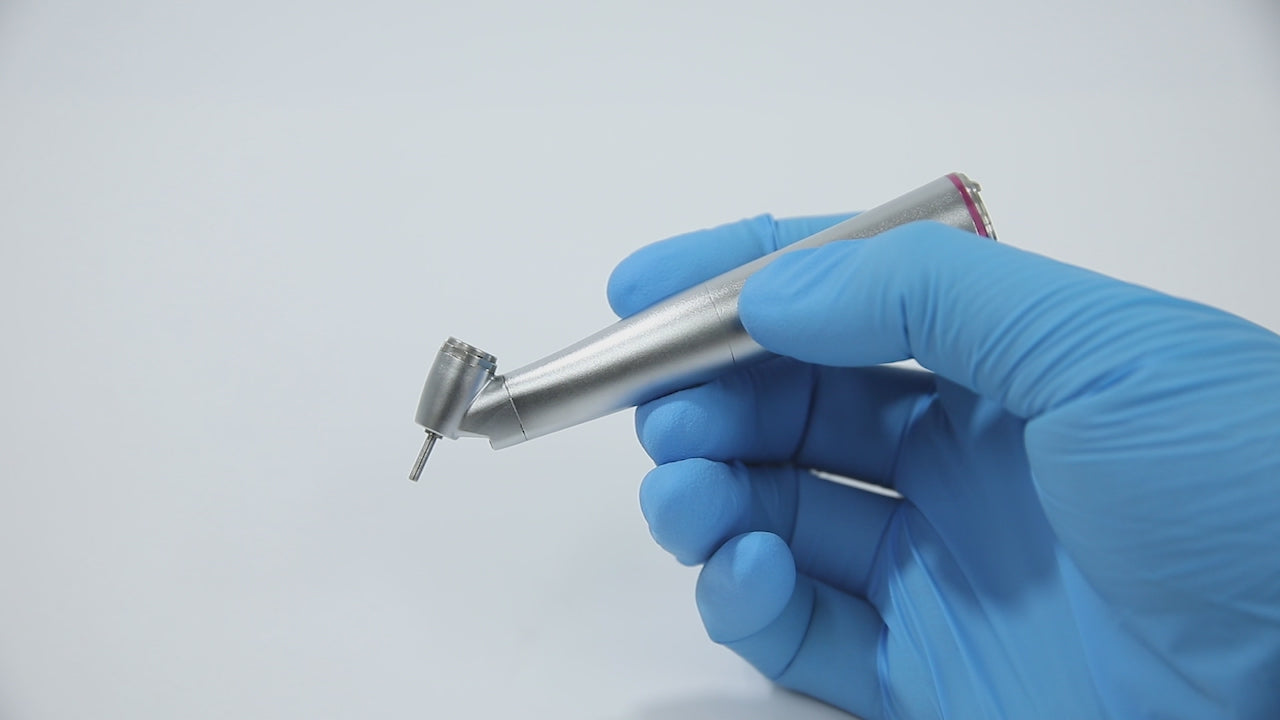 Load video: Dental 45 Degree Electric Contra Angle Fiber Optic Handpiece 1:4.2 Increasing Internal Water - azdentall.com
