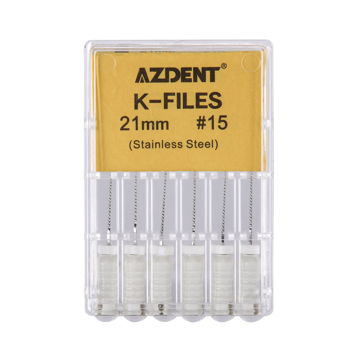 AZDENT Dental Hand K-Files Stainless Steel Root Canal 21mm #15 6pcs/Box-azdentall.com