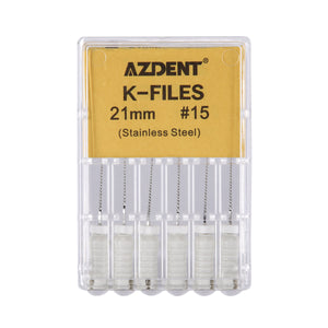 AZDENT Dental Hand K-Files Stainless Steel Root Canal 21mm #15 6pcs/Box-azdentall.com