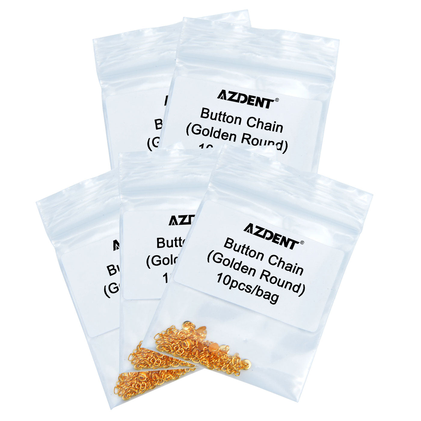 5 Bags AZDENT Dental Traction Chain Gold Plated Round Buttons with Chain 10pcs/Bag - azdentall.com