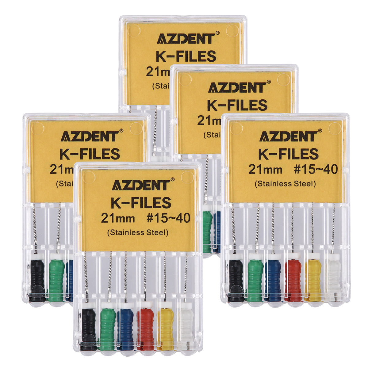 AZDENT Dental Hand K-Files Stainless Steel Root Canal 21mm #15-40 Assorted 6Pcs/Box-azdentall.com