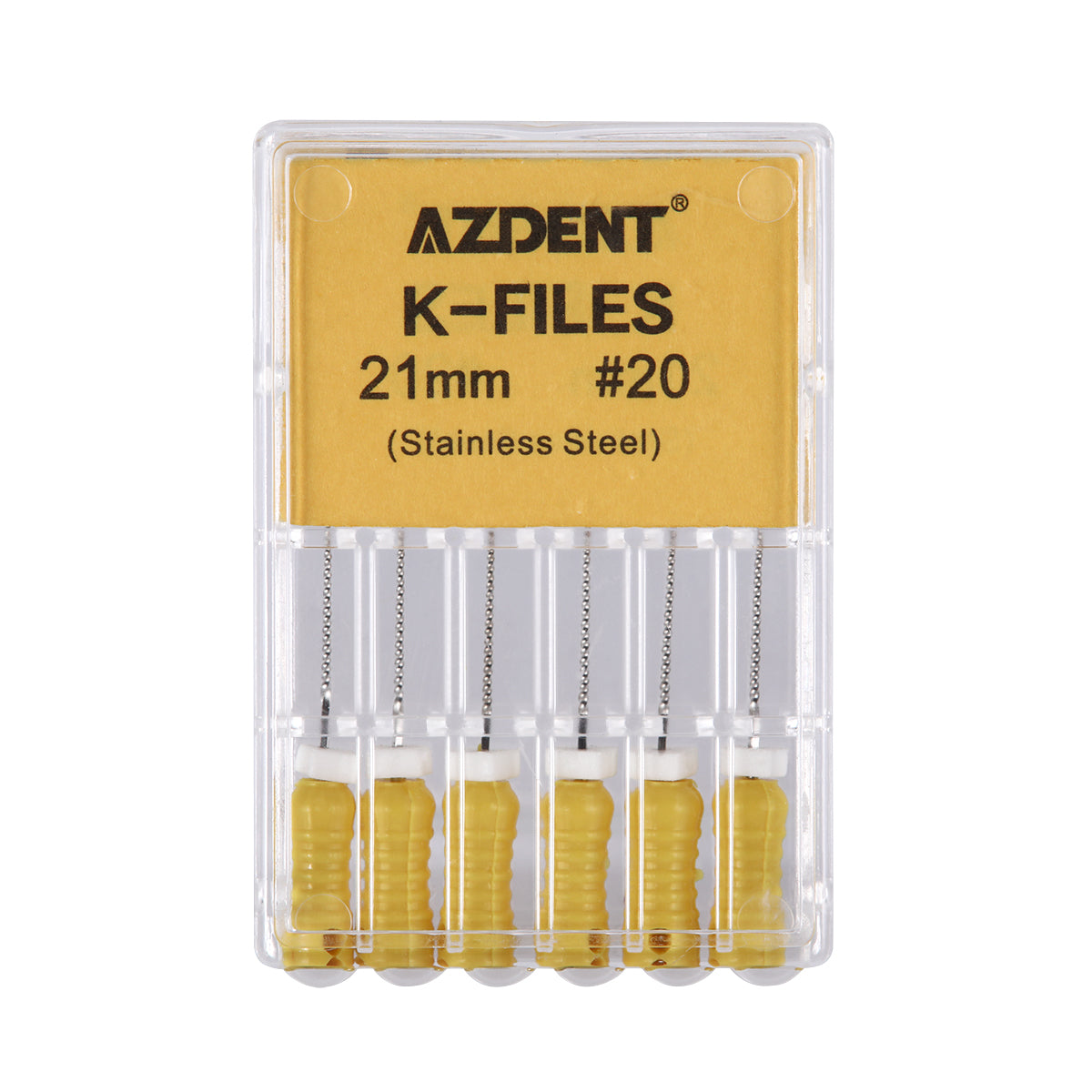 AZDENT Dental Hand K-Files Stainless Steel Root Canal 21mm #20 6pcs/Box-azdentall.com