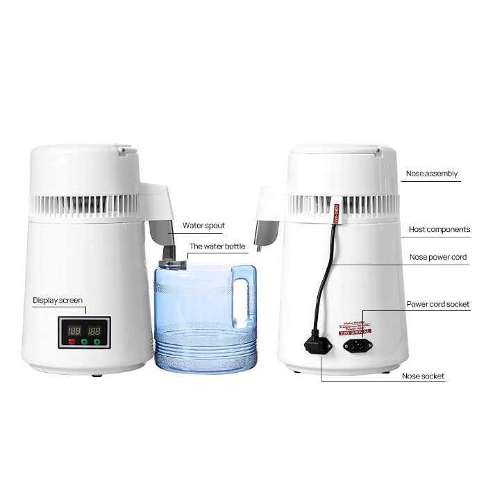 Water Distiller Stainless Steel Plastic Bucket Double Screen Button with Adjustable Temperature 4L - azdentall.com