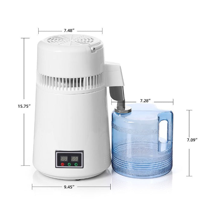 Water Distiller Stainless Steel Plastic Bucket Double Screen Button with Adjustable Temperature 4L - azdentall.com