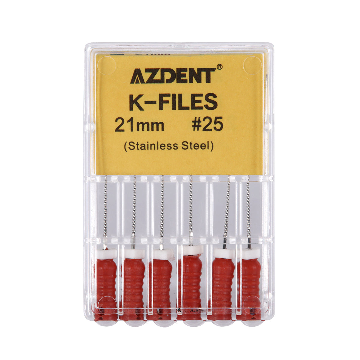 AZDENT Dental Hand K-Files Stainless Steel Root Canal 21mm #25 6pcs/Box-azdentall.com