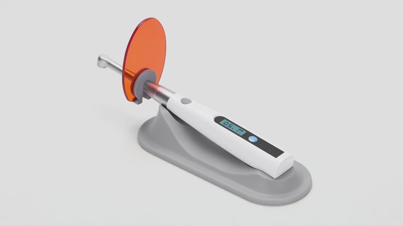 Load video: Dental LED Curing Light Cordless 1S Cure Recumbent 3 Mode with 360° Rotating Head 1400mW/cm² 5W Power-azdentall.com