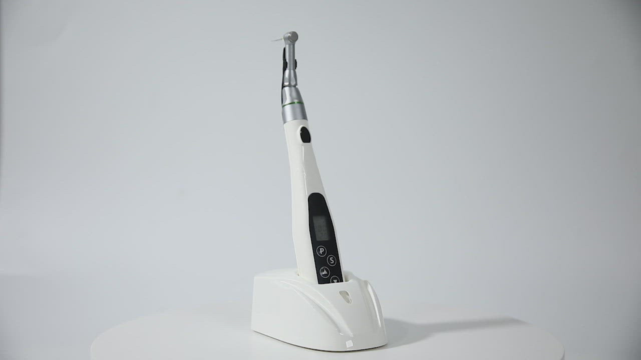 Load video: Dental Mini Wireless LED Endo Motor 16:1 Reduction Contra Angle 6 Memory Set